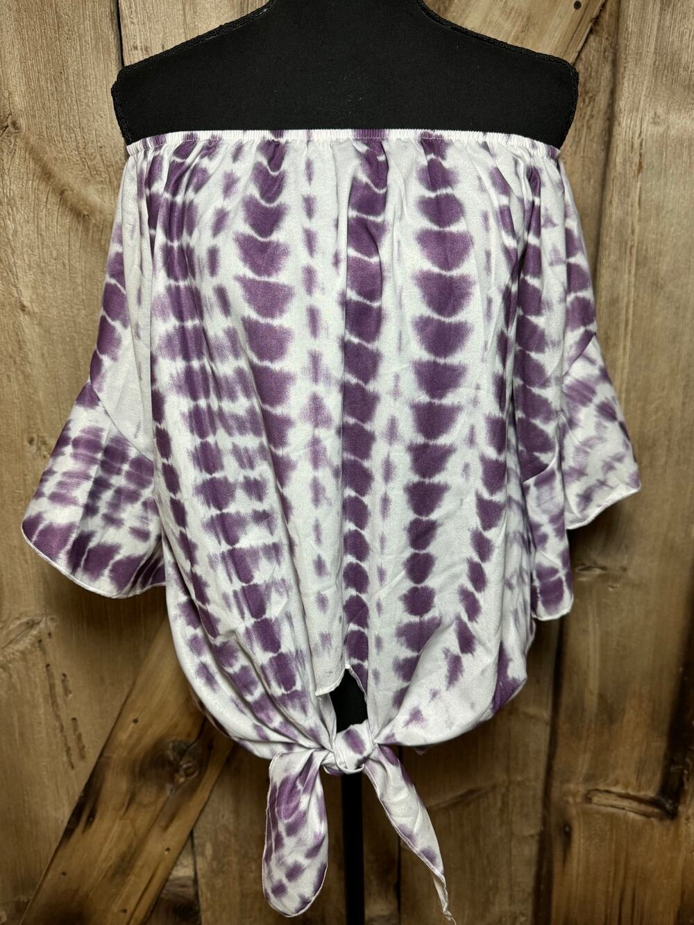 Rustic Gals Boutique Women's L Tie Dye Off The Shoulder Butterfly Sleeve Blouse
